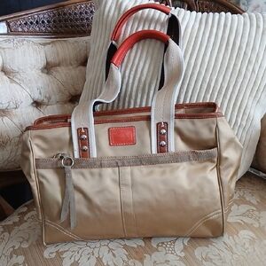 Coach Tan Hobo Tote with Cream and Orange Accents